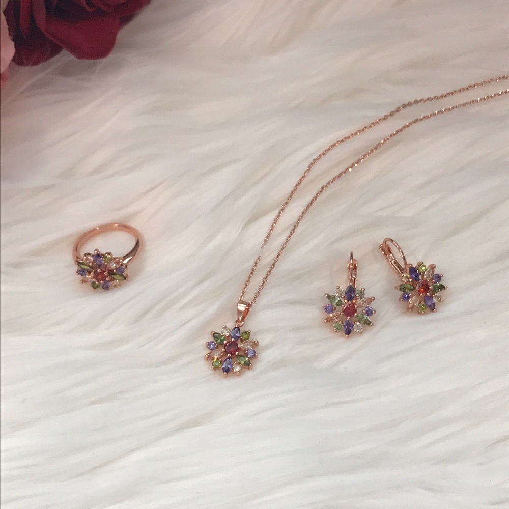🌸 Rose Gold Multicolor Flower Earrings - Picture 7 of 7